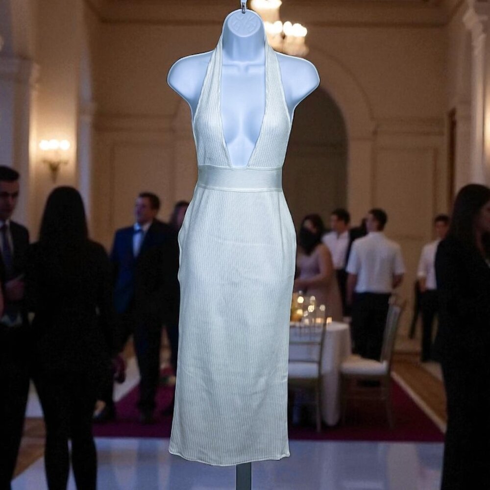 Pinkapple White Ribbed Halter Dress Bodycon Open Back